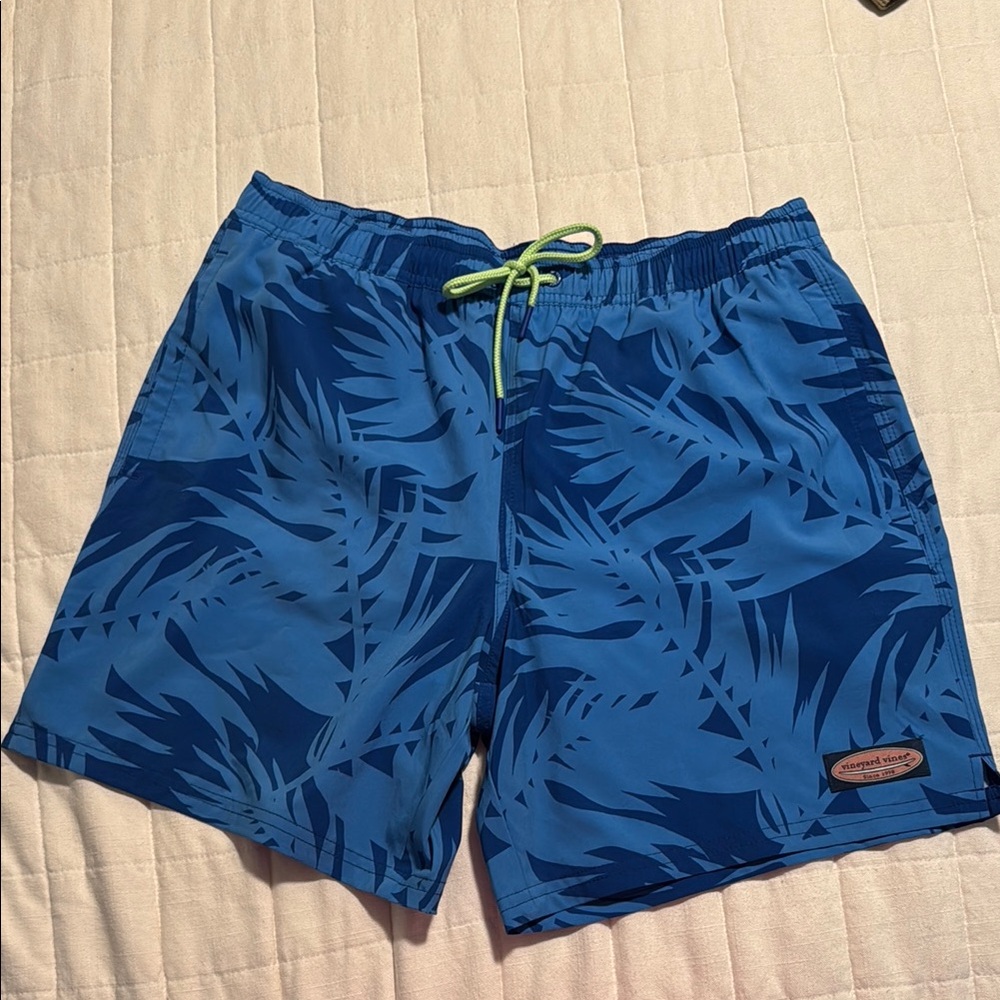Blue Quick-Dry Swim Trunks with Tropical Print